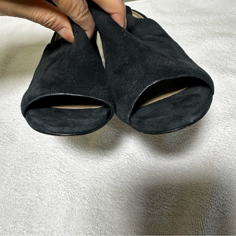 Black Suede Peep Toe Heeled Booties - Picture 4 of 16